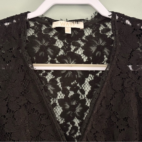 WAYF Black Lace Long Sleeve Deep V Floral Lace Mini Dress Size S - Picture 6 of 16
